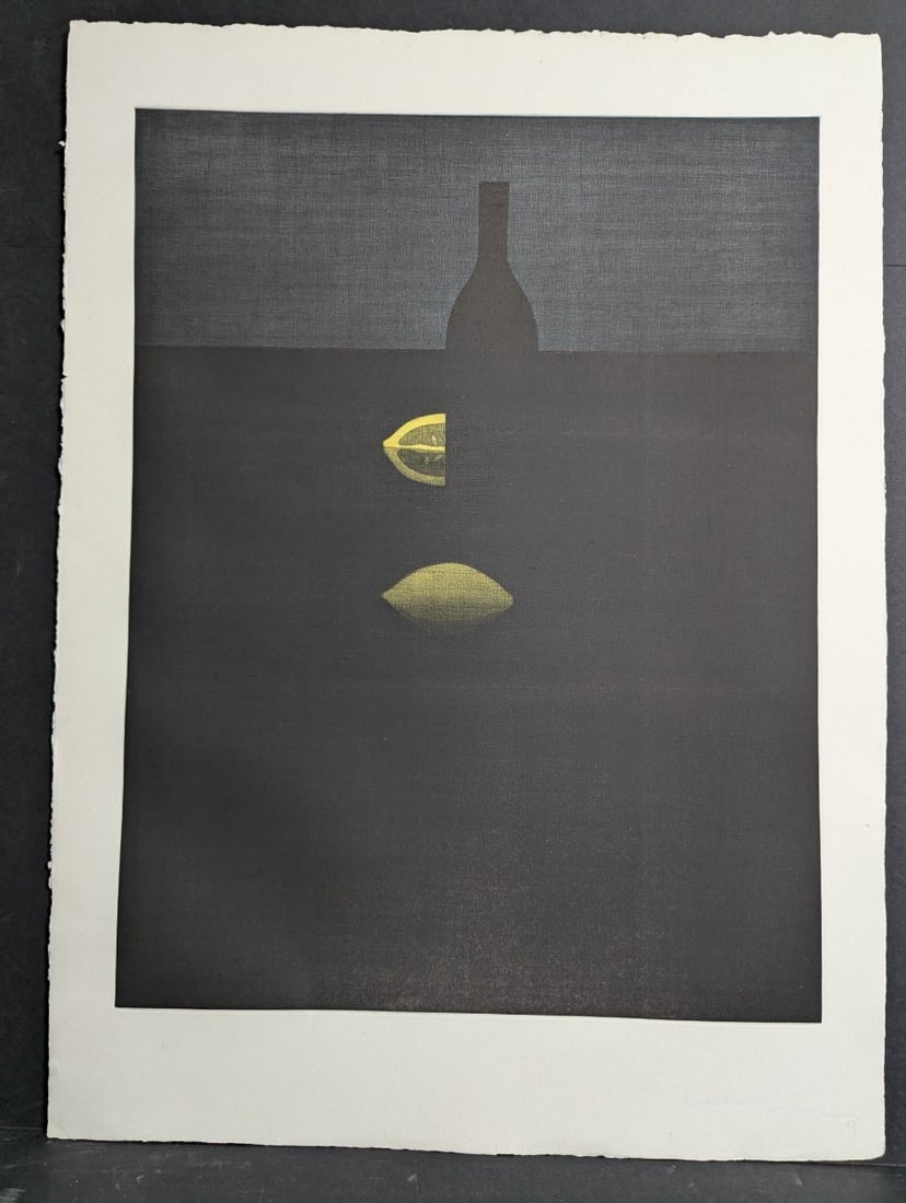 Yozo Hamaguchi Two Lemons and a Bottle c1990 Color Mezzotint Japanese Art (1 of 9)