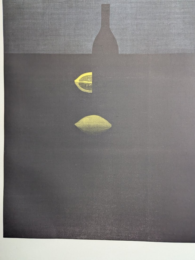 Yozo Hamaguchi Two Lemons and a Bottle c1990 Color Mezzotint Japanese Art - 2