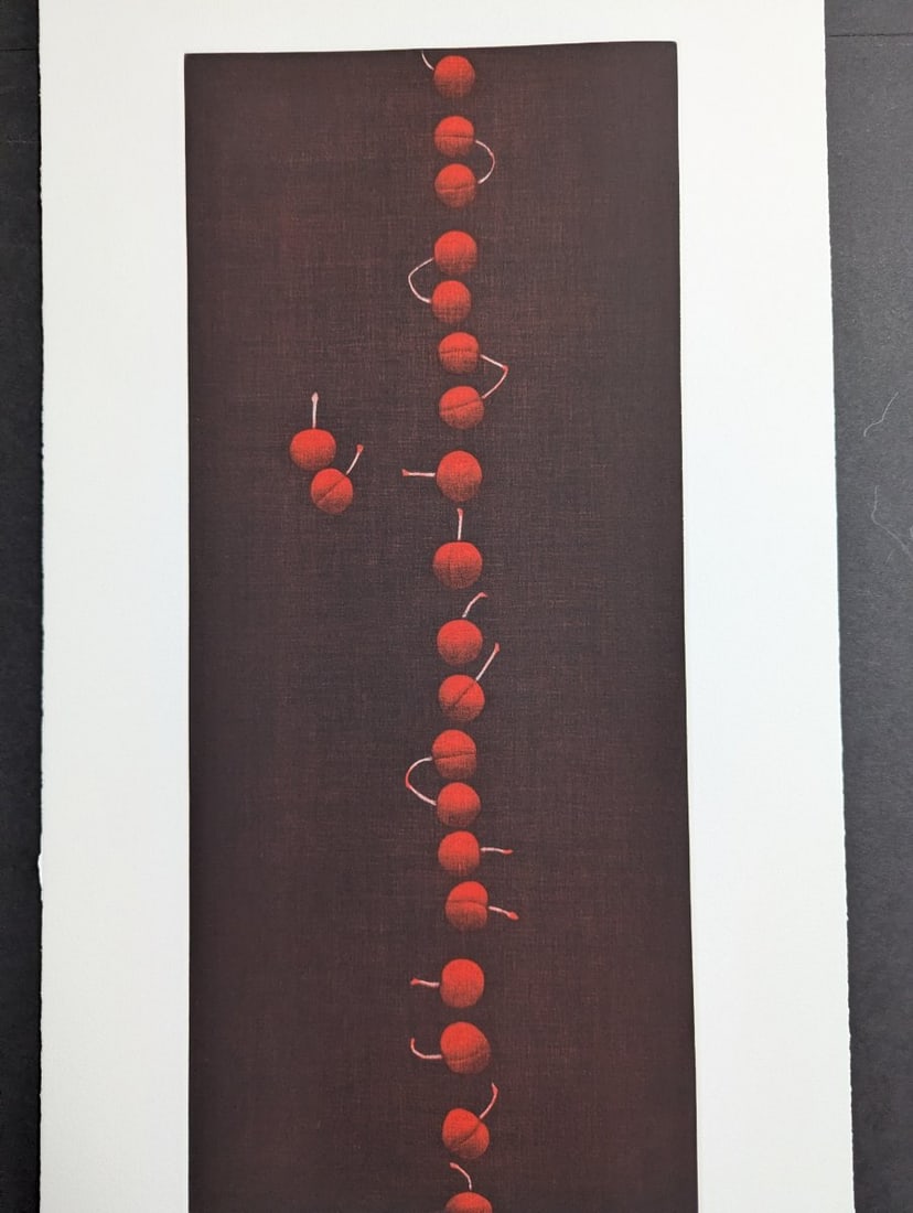 Yozo Hamaguchi Color Mezzotint 'Twenty-Two Cherries' Japanese Art Print - 2