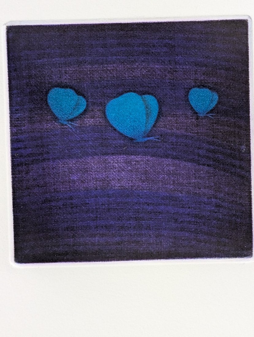 Yozo Hamaguchi Color Mezzotint Print Three Butterflies 1990 Japanese Art - 2
