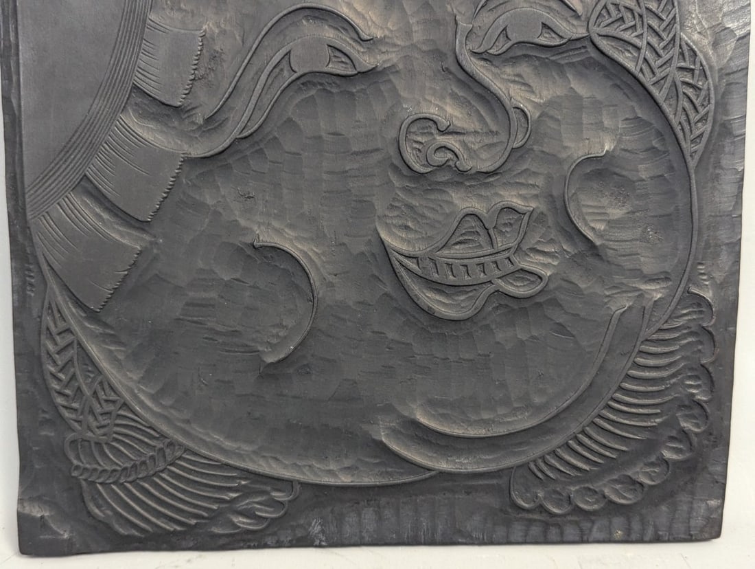 Double-Sided Japanese Woodblock Printing Block Hangi Serene Face and Fierce Mask Decor - 5