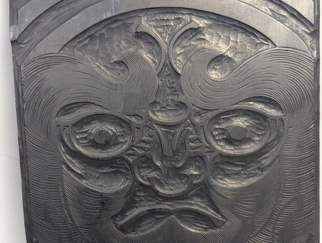 Double-Sided Japanese Woodblock Printing Block Hangi Serene Face and Fierce Mask Decor - 8