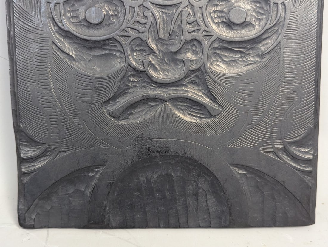 Double-Sided Japanese Woodblock Printing Block Hangi Serene Face and Fierce Mask Decor - 9