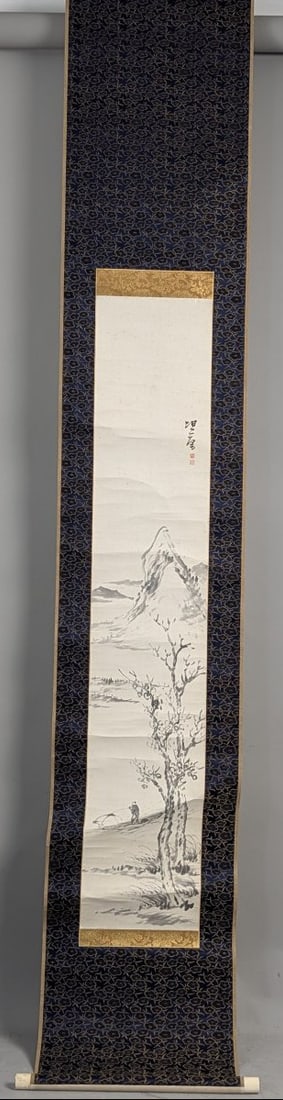 Japanese Sumi-e Landscape Hanging Scroll Painting Unidentified Artist: **Important** Please read below description on how to avoid high shipping costs. Experience the beauty of this Japanese watercolor scroll painting featuring a traditional sumi-e landscape, measuring