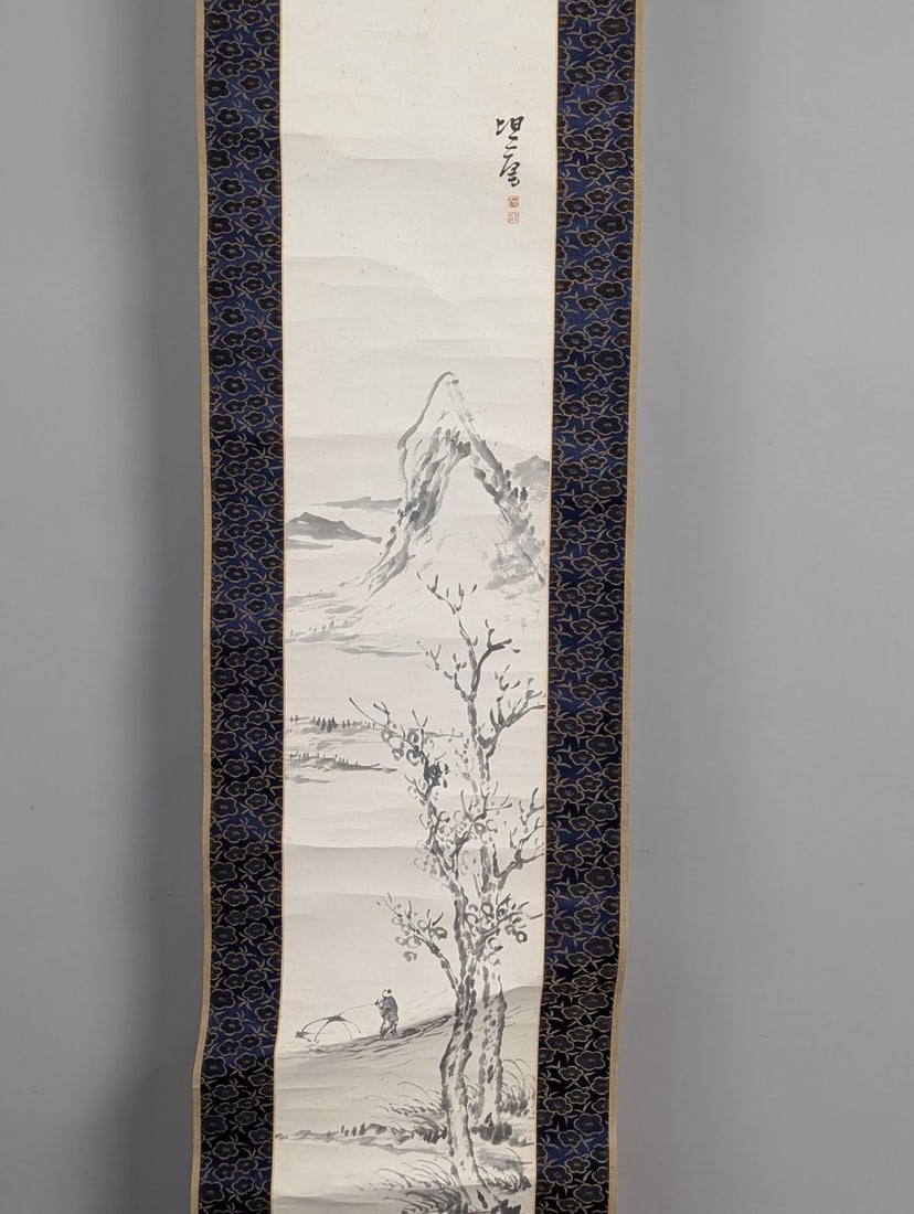 Japanese Sumi-e Landscape Hanging Scroll Painting Unidentified Artist - 2