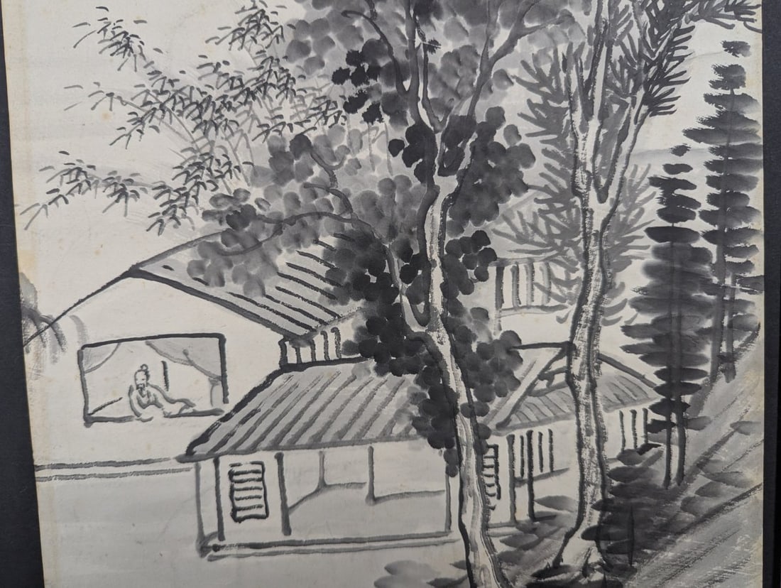 Japanese Sumi-e Ink Wash Art Landscape and Village Scene Set of 2 Unique Works - 4