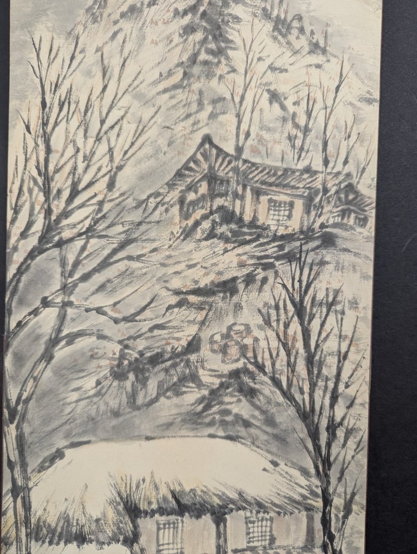 Japanese Sumi-e Ink Wash Art Landscape and Village Scene Set of 2 Unique Works - 7