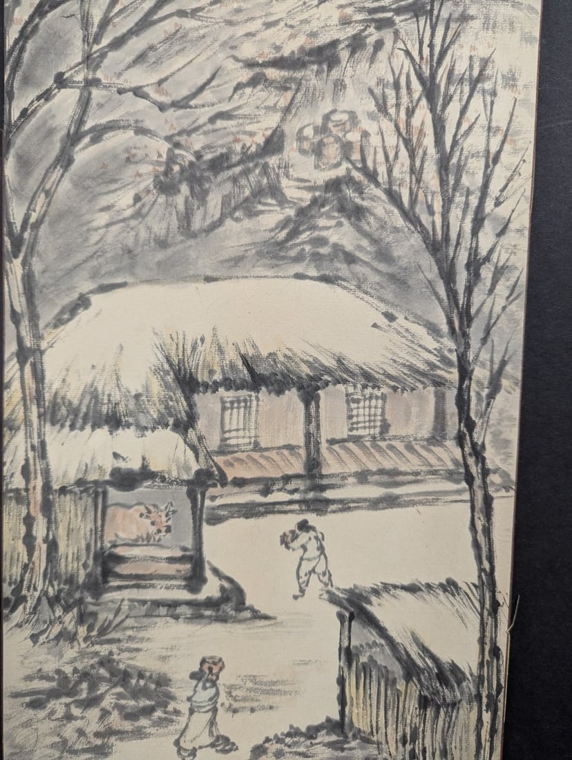 Japanese Sumi-e Ink Wash Art Landscape and Village Scene Set of 2 Unique Works - 8