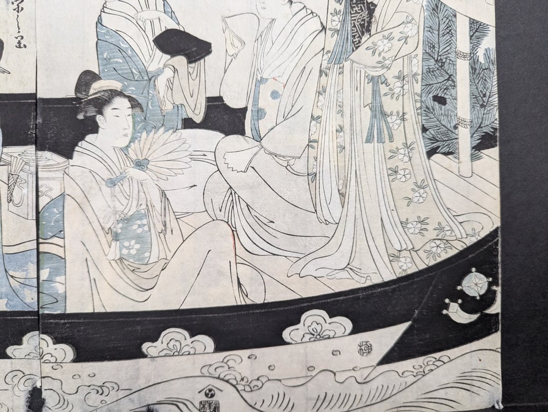 Original 18th Century Japanese Woodblock Print by Hosoda Eishi, 'Women in a Phoenix Boat' - 10