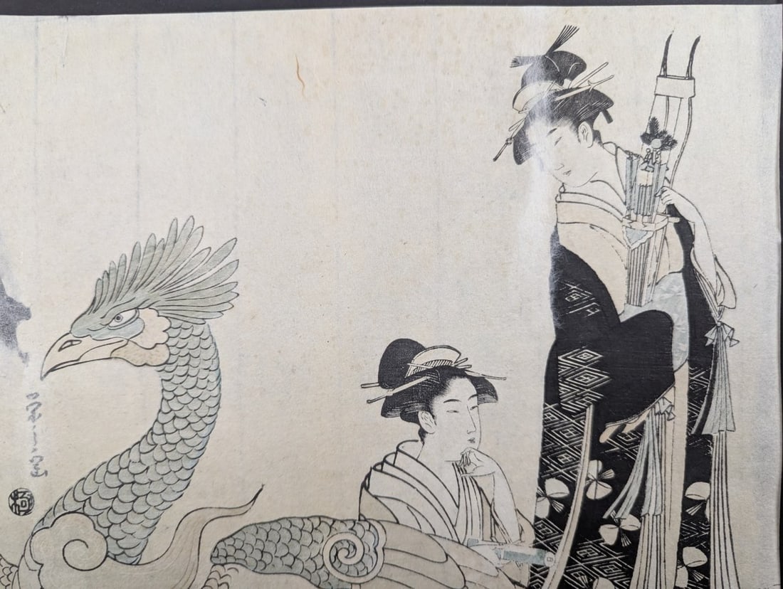 Original 18th Century Japanese Woodblock Print by Hosoda Eishi, 'Women in a Phoenix Boat' - 5