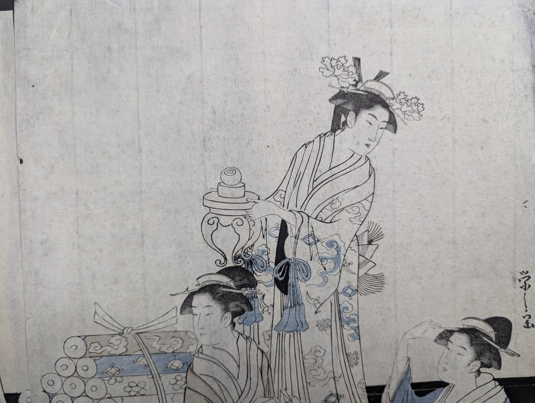 Original 18th Century Japanese Woodblock Print by Hosoda Eishi, 'Women in a Phoenix Boat' - 7