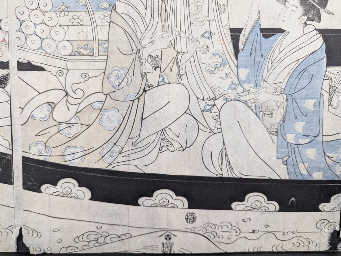 Original 18th Century Japanese Woodblock Print by Hosoda Eishi, 'Women in a Phoenix Boat' - 8