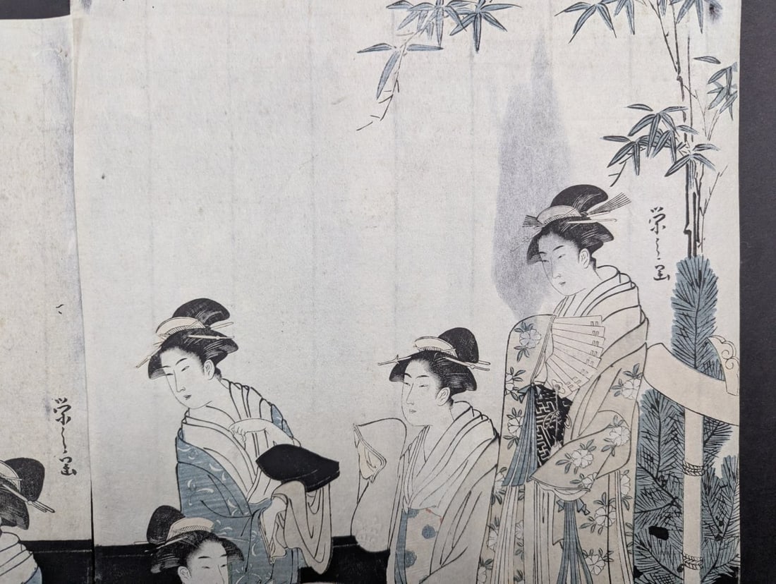 Original 18th Century Japanese Woodblock Print by Hosoda Eishi, 'Women in a Phoenix Boat' - 9