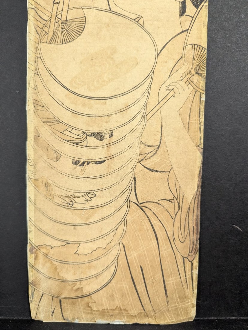Original 19th Century Kitagawa Utamaro Japanese Woodblock Print 'Young Woman and Fan Peddler' - 6