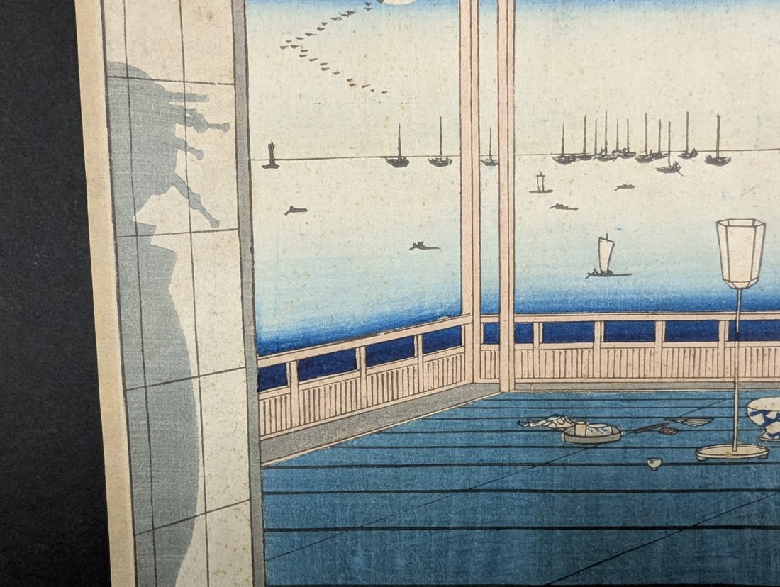 Original 19th Century Japanese Woodblock Print: 'Moon-Viewing Point' by Utagawa Hiroshige - 4