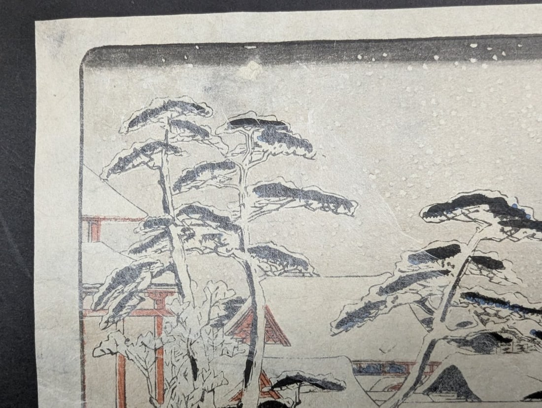 Original 19th Century Japanese Woodblock Print Utagawa Hiroshige Snow at TÅ�eizan Temple - 2
