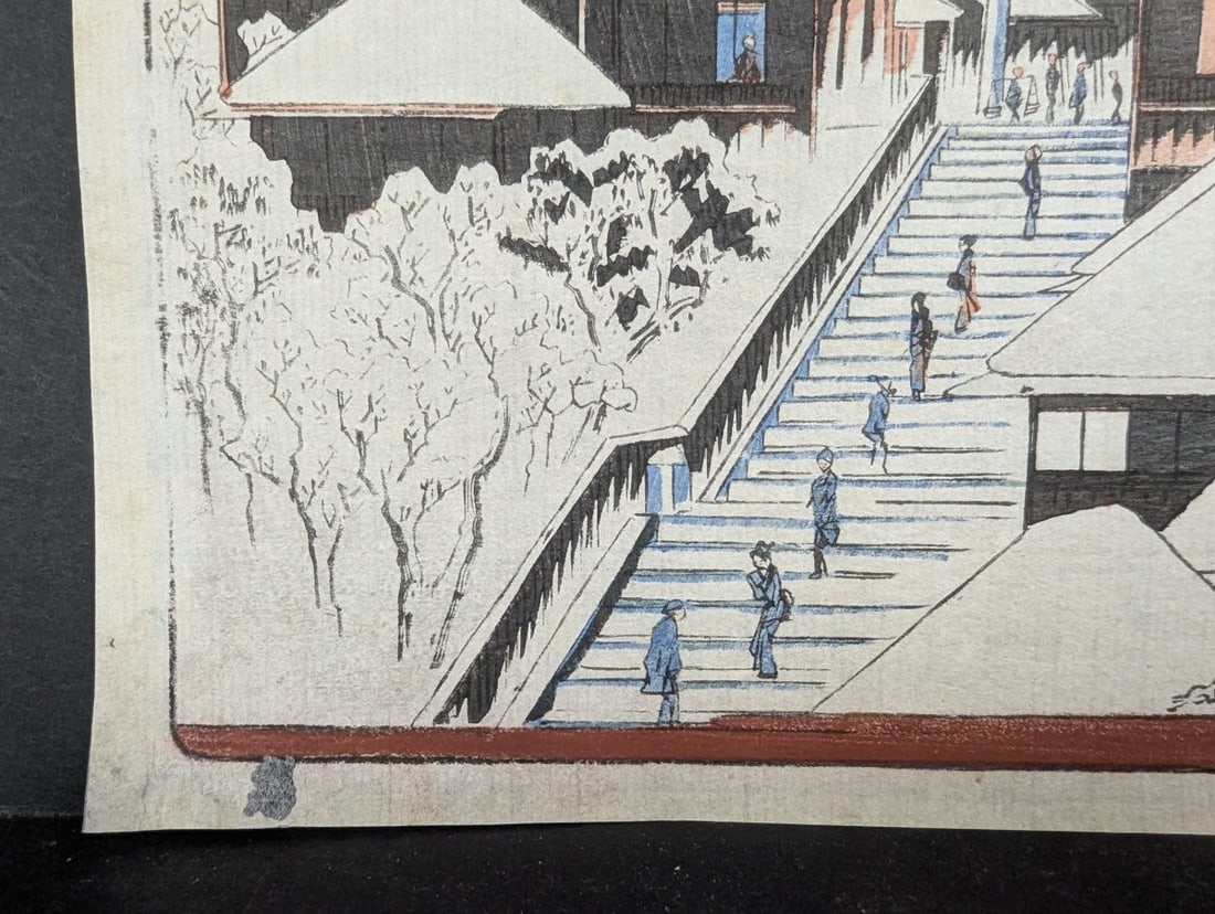 Original 19th Century Japanese Woodblock Print by Utagawa Hiroshige: Yushima Tenman Shrine in Snow - 5