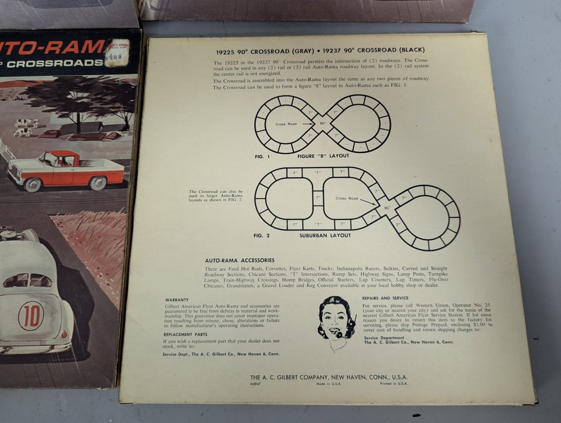 Lot of 6 Gilbert American Flyer Auto-Rama 90 Degree Crossroads Track Accessories Gray Black NOS - 3