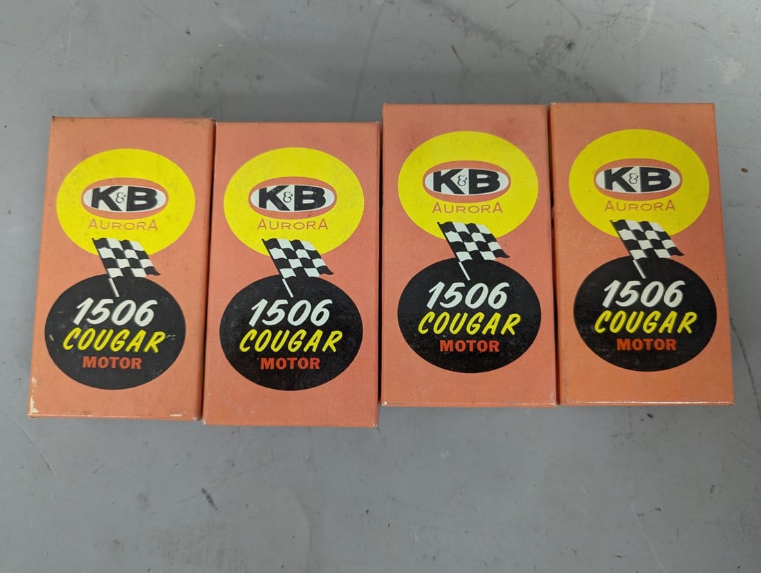 K&B Aurora 1506 Cougar Slot Car Motor Lot of 4 New Old Stock Vintage Collectible Motors: **Important** Please read below description on how to avoid high shipping costs. This auction features a lot of 4 new old stock K&B Aurora 1506 Cougar Slot Car Motors, perfect for collectors and racin