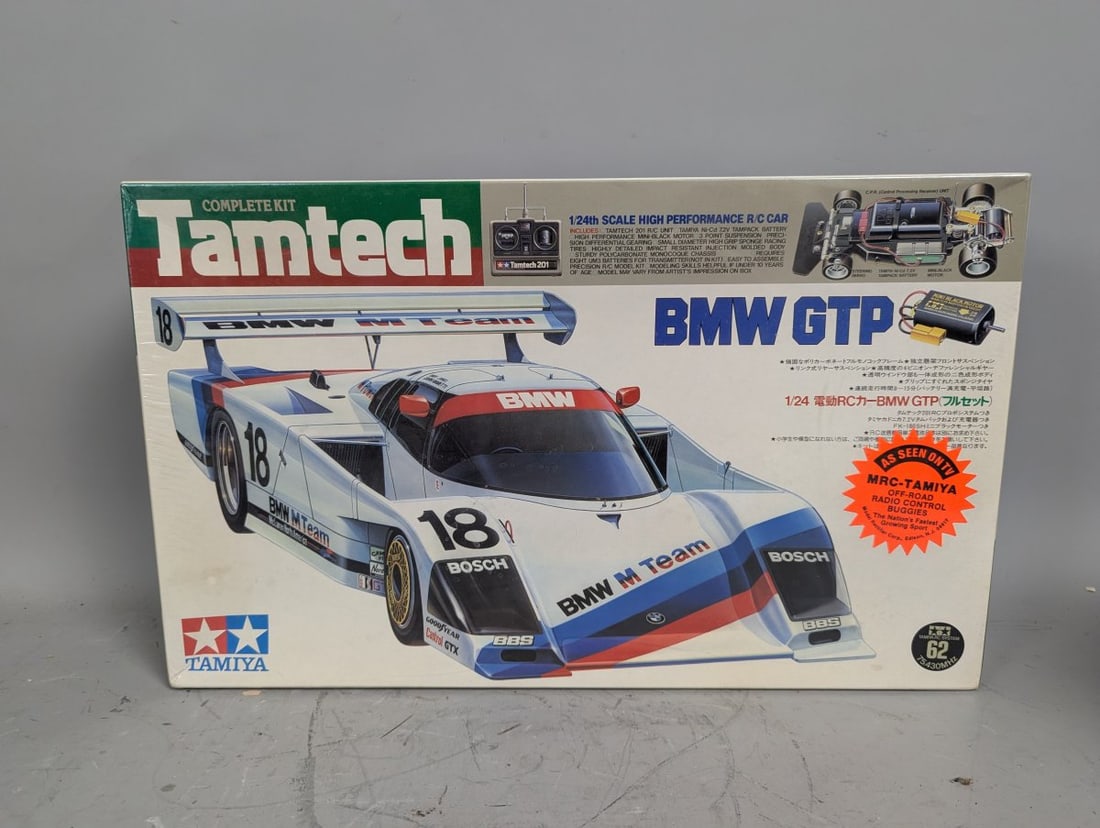 Tamiya Tamtech 1/24 Scale BMW GTP R/C Car Kit Vintage Racing Collectible NOS: **Important** Please read below description on how to avoid high shipping costs. Up for auction is a Tamiya Tamtech 1/24 Scale BMW GTP Complete R/C Car Kit (No. 2107). This item is a rare find, being 