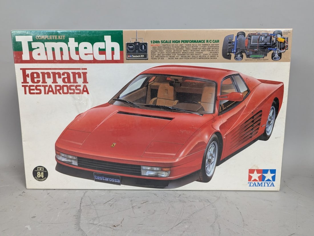 Tamiya Tamtech 1/24 Scale Ferrari Testarossa R/C Car Kit Vintage Sealed NOS: **Important** Please read below description on how to avoid high shipping costs. Up for auction is a rare find: a Tamiya Tamtech 1/24 Scale Ferrari Testarossa R/C Car Complete Kit (No. 2109). This ite