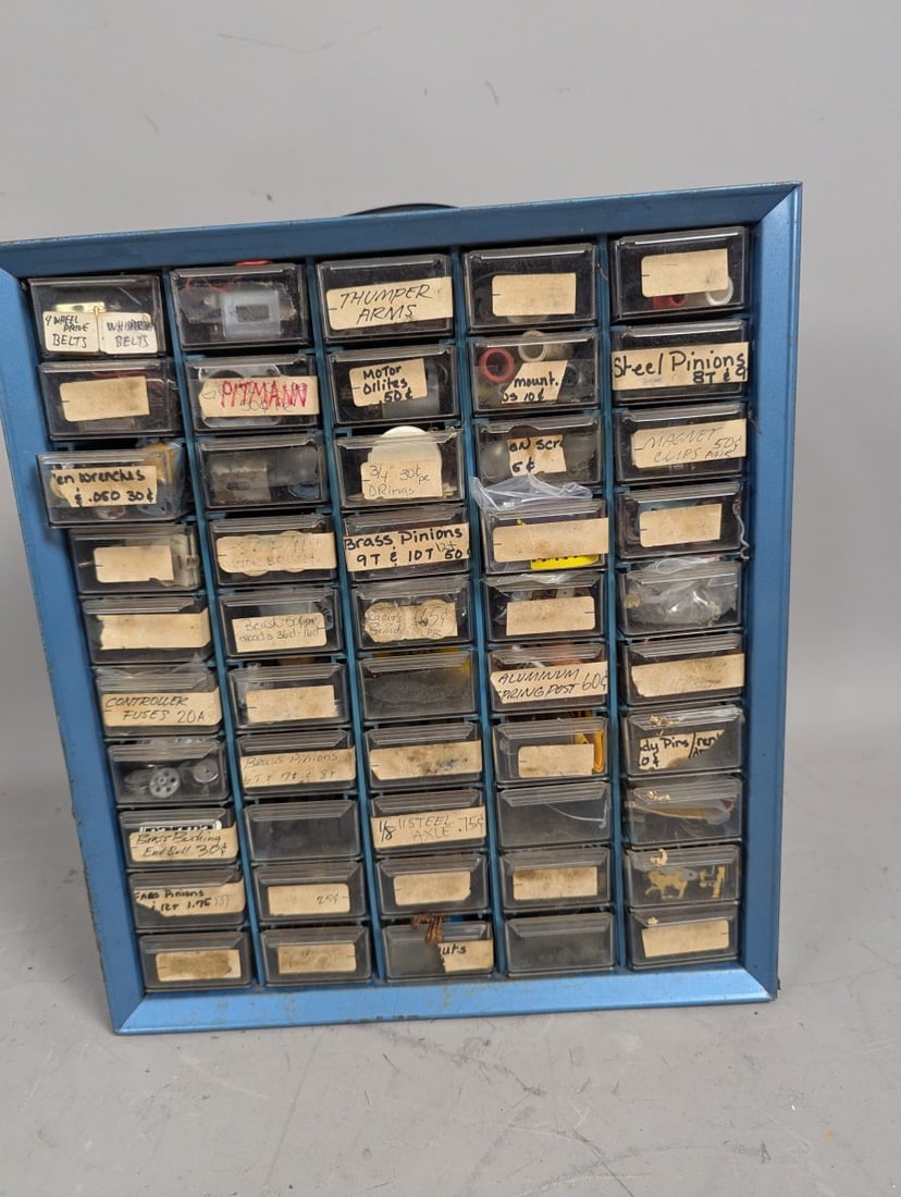 Vintage Metal Parts Cabinet with Extensive Slot Car Parts Collection - Pittman Motors (1 of 9)