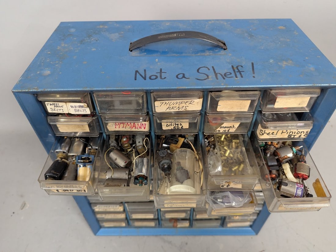 Vintage Metal Parts Cabinet with Extensive Slot Car Parts Collection - Pittman Motors - 2
