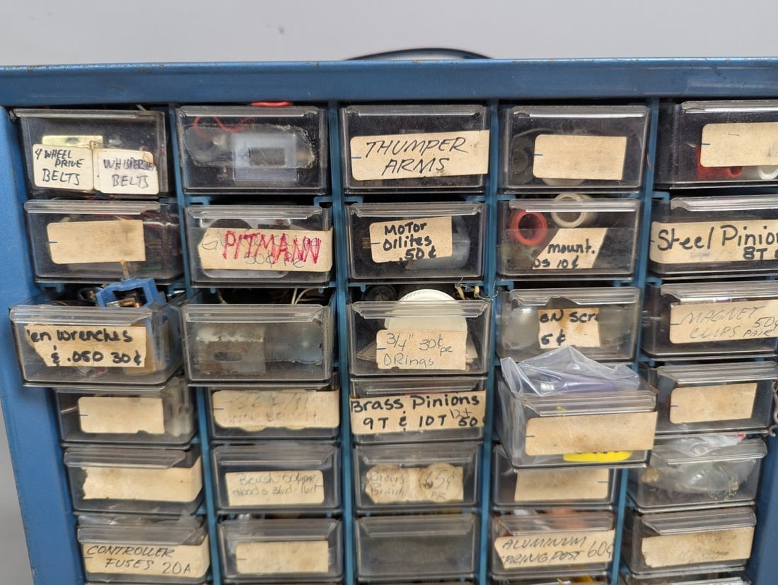 Vintage Metal Parts Cabinet with Extensive Slot Car Parts Collection - Pittman Motors - 3
