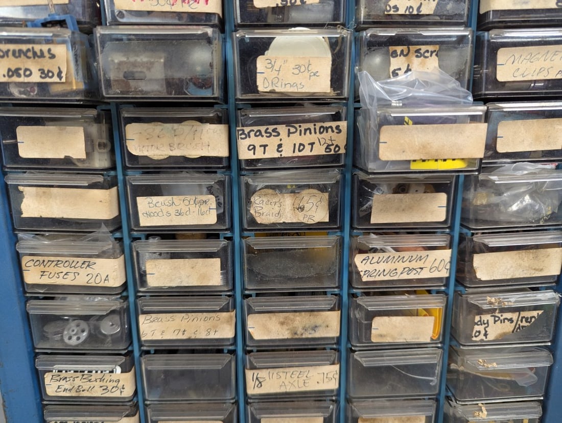 Vintage Metal Parts Cabinet with Extensive Slot Car Parts Collection - Pittman Motors - 4
