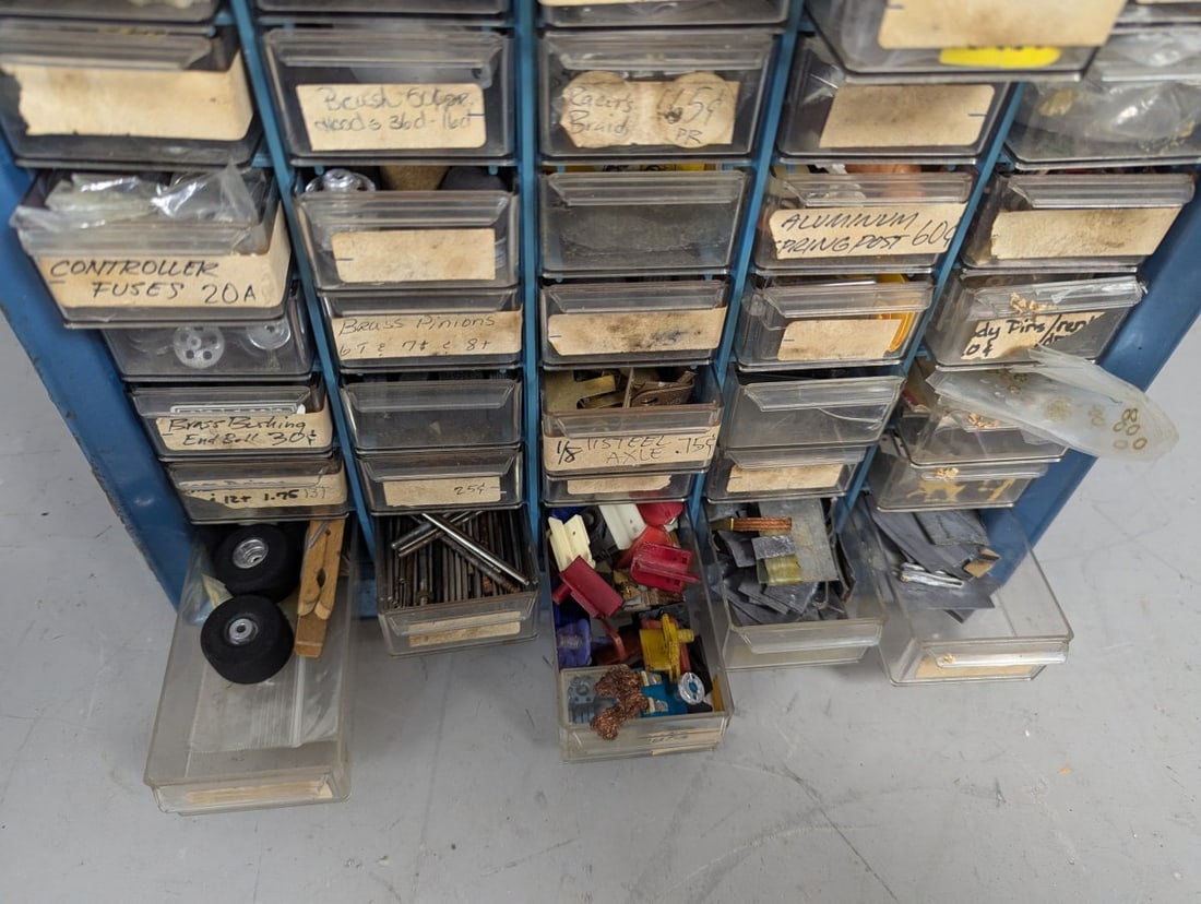 Vintage Metal Parts Cabinet with Extensive Slot Car Parts Collection - Pittman Motors - 8
