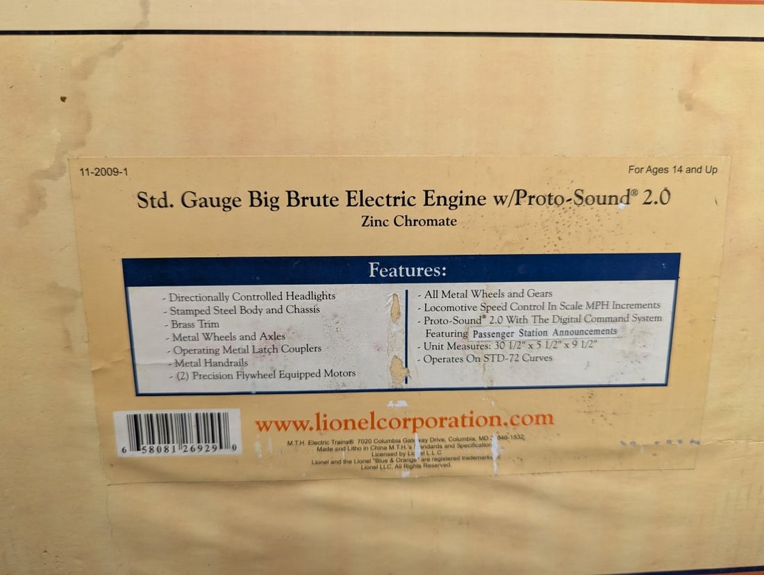 MTH Lionel Tinplate Std Gauge Big Brute Electric Engine with Proto-Sound 2.0 Model 11-2009-1 - 4