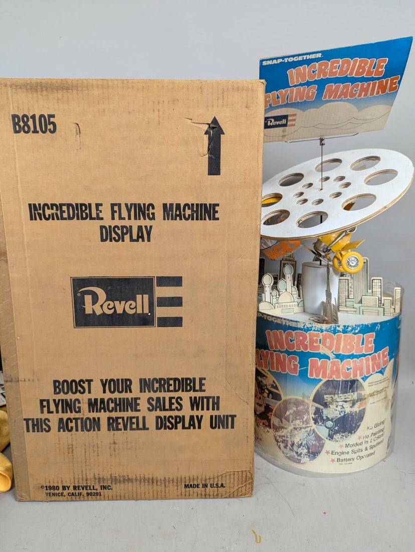 1980 Revell Incredible Flying Machine Motorized Store Display Vintage Rare Collectible: **Important** Please read below description on how to avoid high shipping costs. Up for auction is a rare vintage 1980 Revell Incredible Flying Machine motorized store display. Measuring 30 high x 18