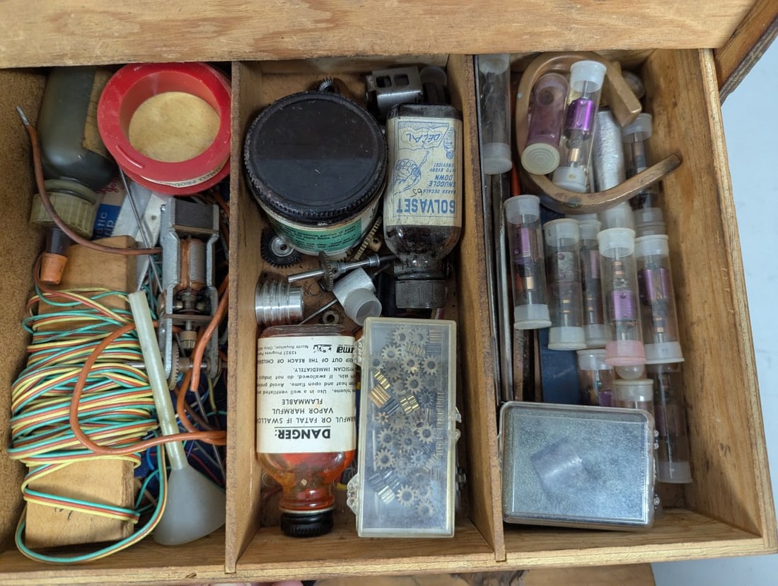 Vintage 1960s-70s Slot Car Pit Box with Large Collection of Parts and Tools - 4