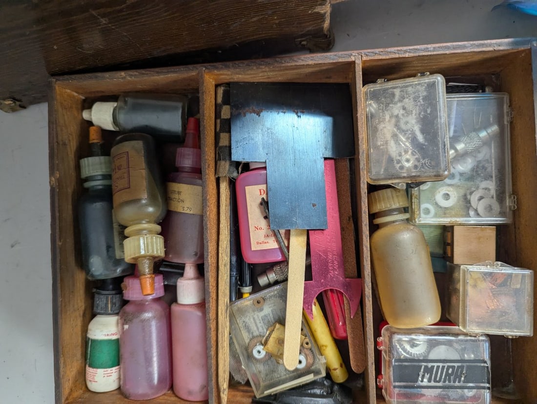 Vintage 1960s-70s Slot Car Pit Box with Large Collection of Parts and Tools - 5