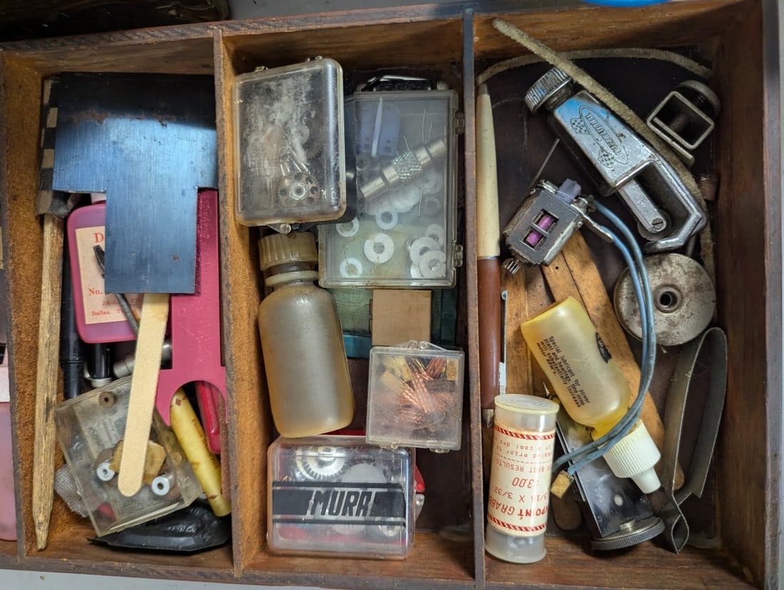 Vintage 1960s-70s Slot Car Pit Box with Large Collection of Parts and Tools - 6