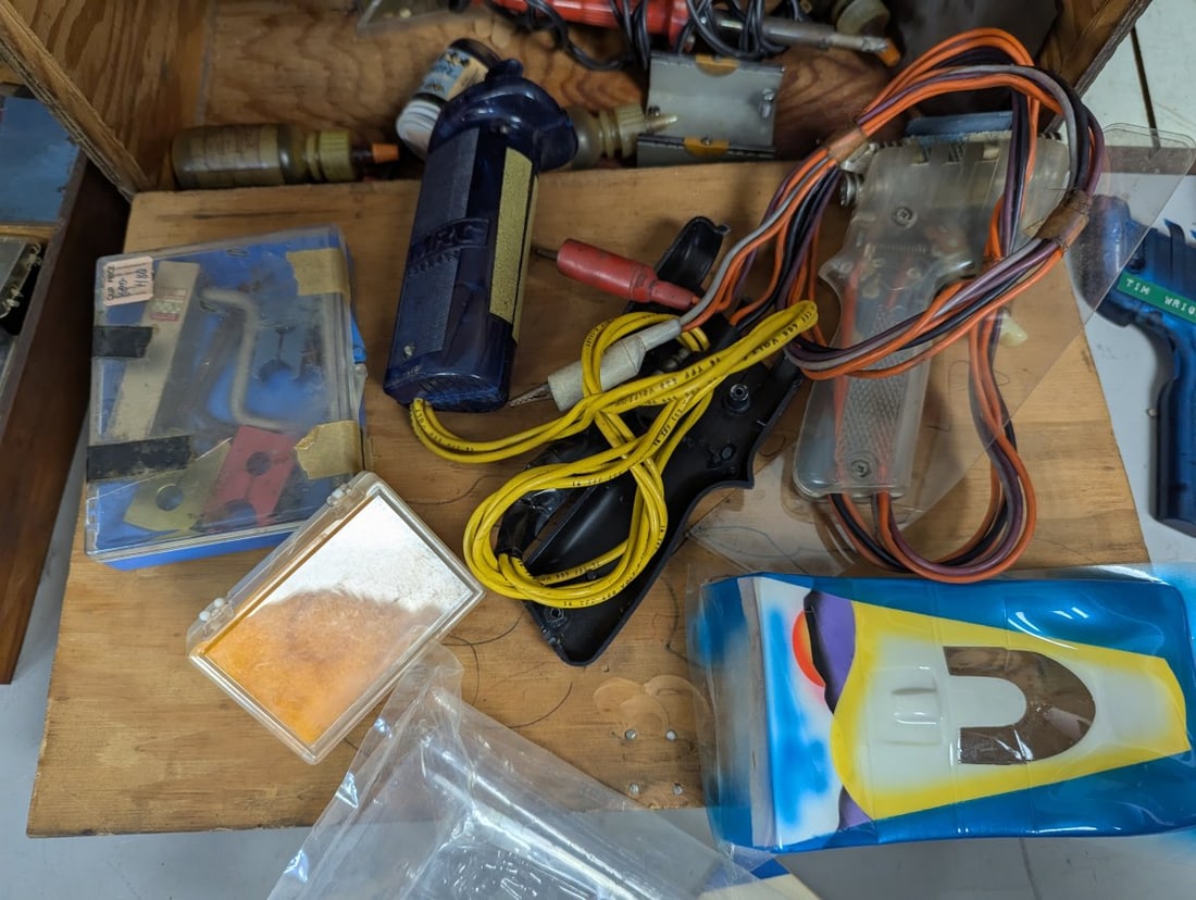 Vintage 1960s-70s Slot Car Pit Box with Large Collection of Parts and Tools - 9