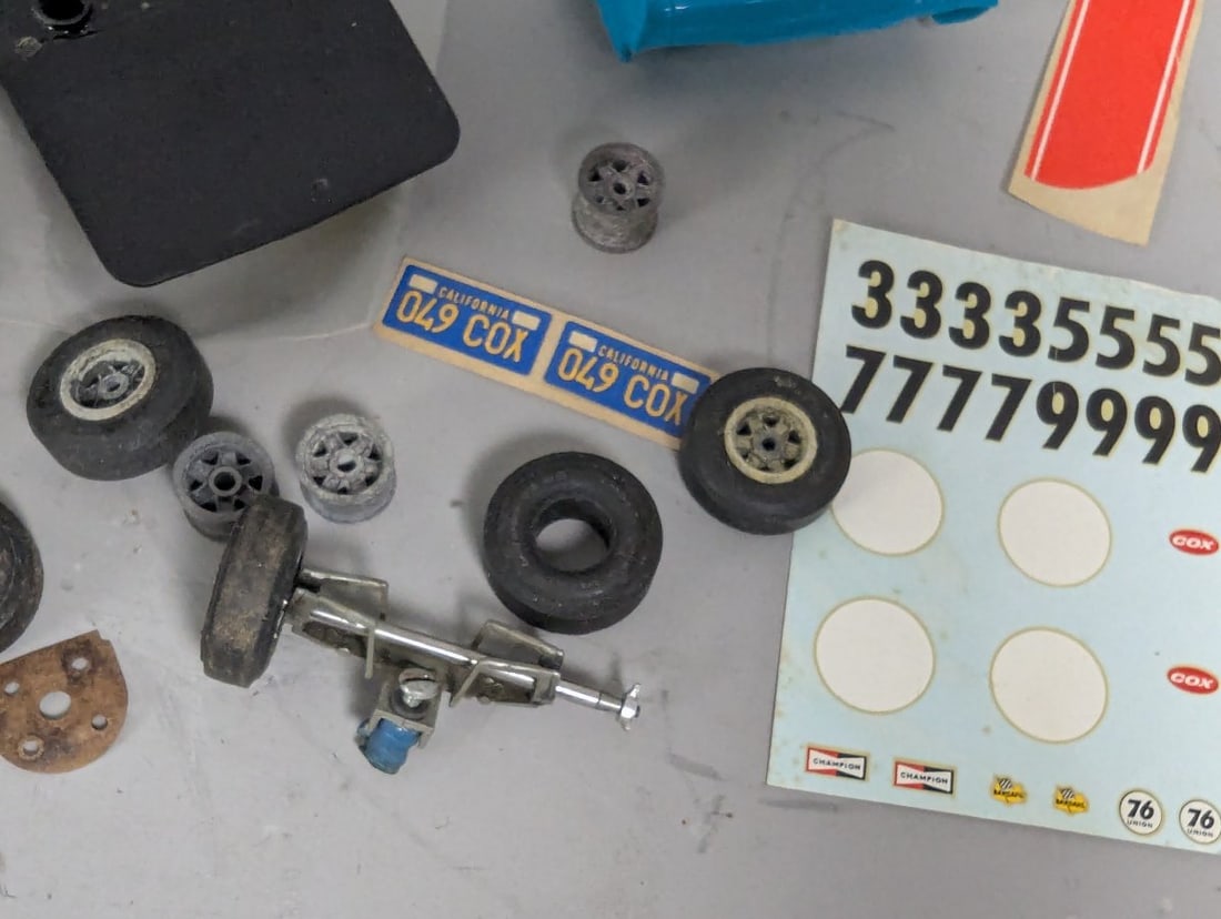 Cox 1968 Pontiac GTO Slot Car Parts Lot with Decals and Spare Components - 5