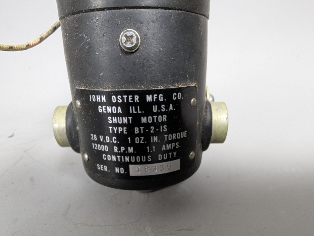 John Oster Mfg Co BT-2-IS DC Shunt Motor with Dillingham-Lewis Filter Vintage Aviation - 2