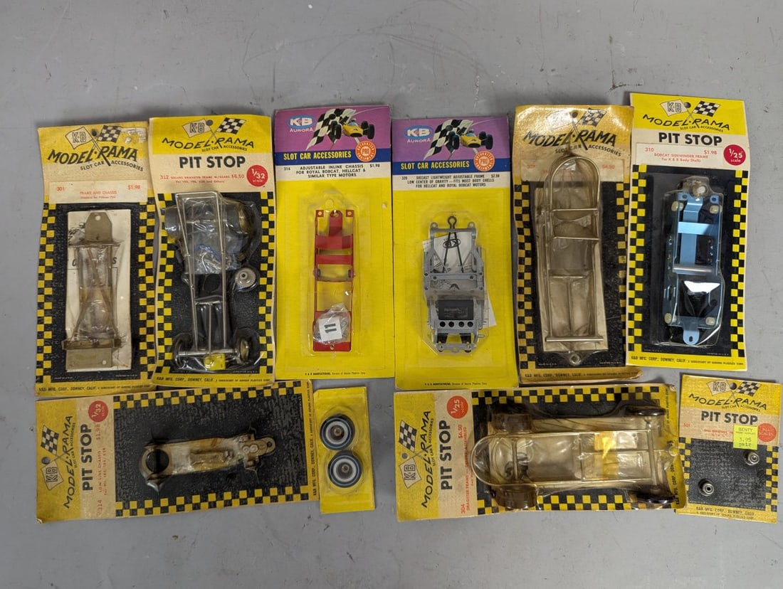 Vintage K&B Aurora Slot Car Accessories New Old Stock Collection from the 1960s: **Important** Please read below description on how to avoid high shipping costs. Up for auction is an incredible collection of vintage slot car accessories from K&B, a cherished name in the slot car