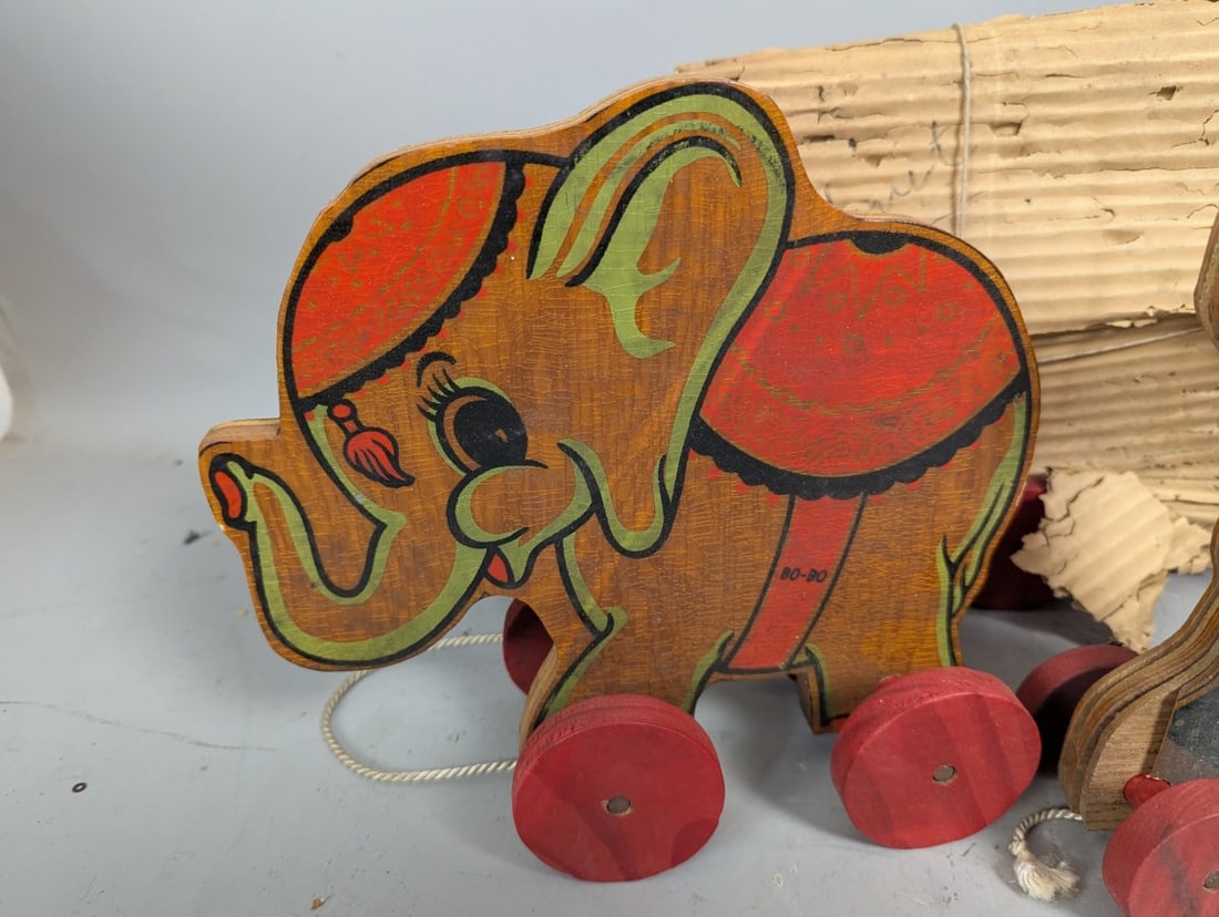 Lot of 6 N.D. Cass Vintage Elephant & Bears Pull Toy New Old Stock Unique Wooden Collectibles - 2