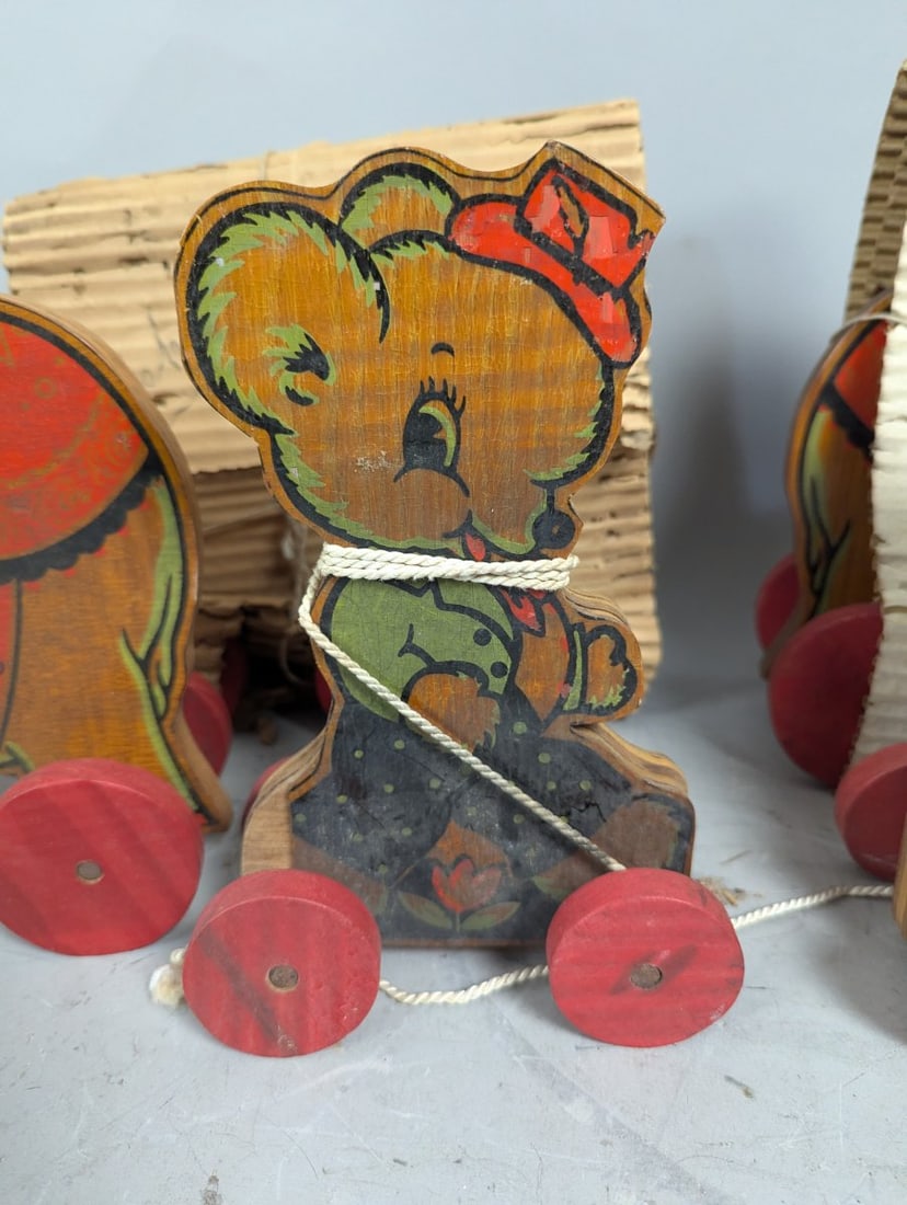 Lot of 6 N.D. Cass Vintage Elephant & Bears Pull Toy New Old Stock Unique Wooden Collectibles - 3