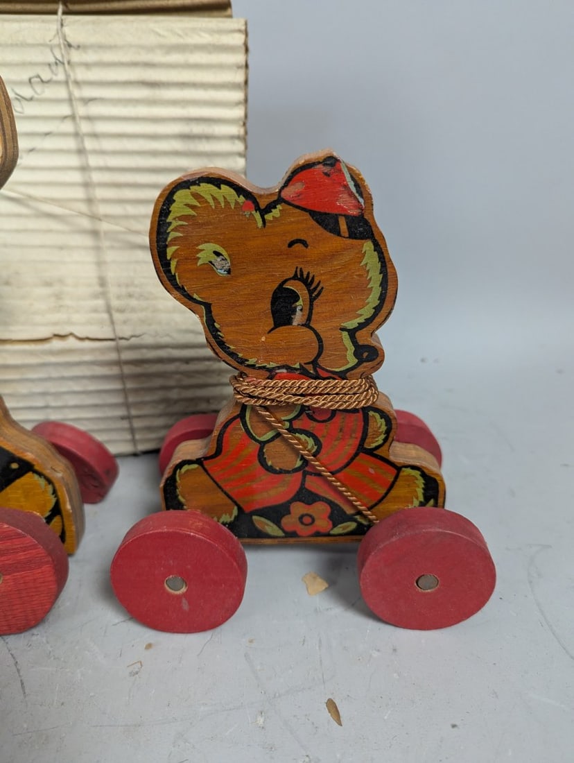Lot of 6 N.D. Cass Vintage Elephant & Bears Pull Toy New Old Stock Unique Wooden Collectibles - 5
