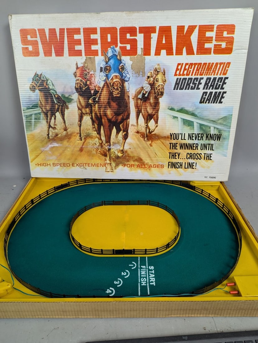 Vintage Sweepstakes Electromatic Horse Race Game by Multiple Toymakers 1960s: **Important** Please read below description on how to avoid high shipping costs. Get ready for a blast from the past with this Vintage Sweepstakes Electromatic Horse Race Game! Measuring 29 x 22 x 2 1