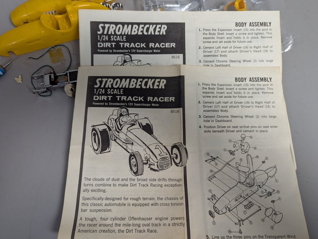 Strombecker 1/24 Scale Dirt Track Racer Slot Car Kit Lot Vintage Parts Unbuilt Partial - 8