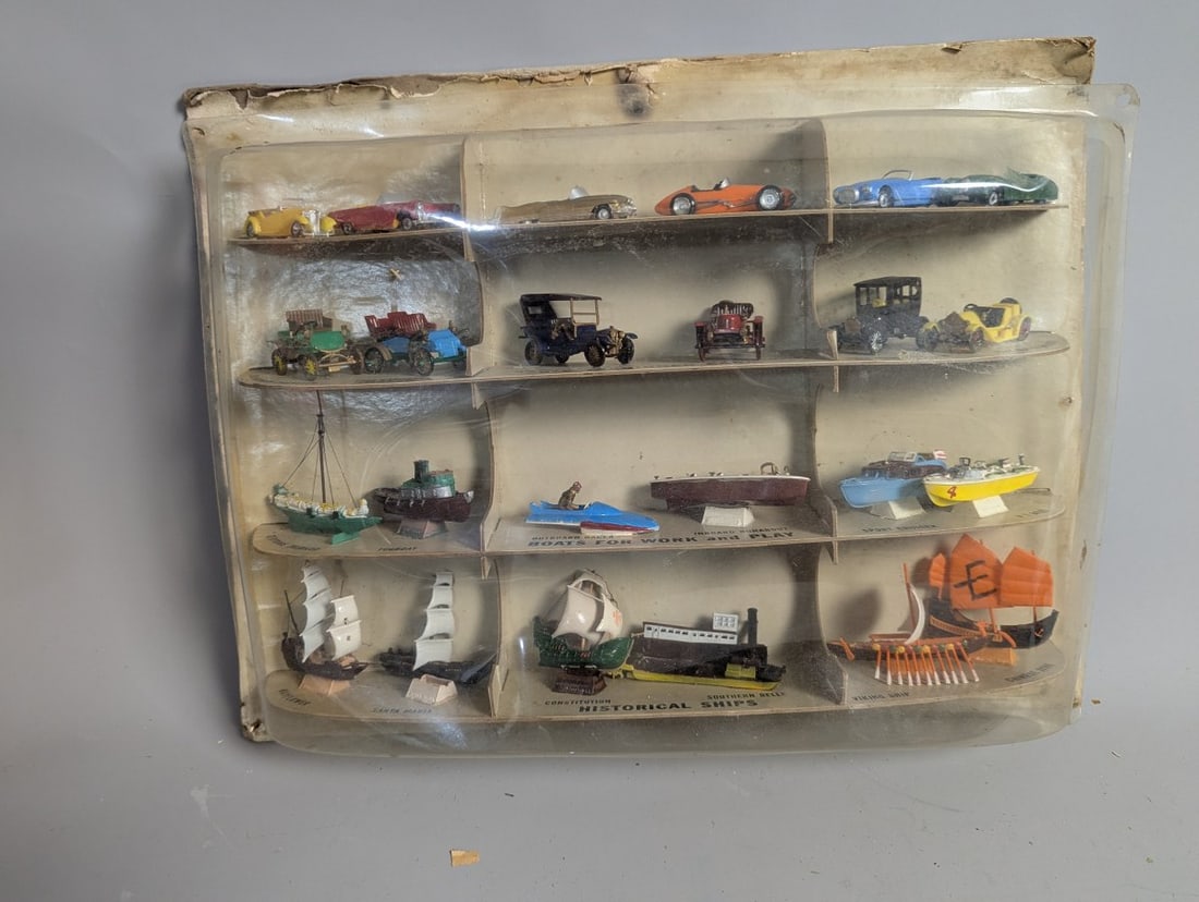 Vintage Ideal Toy Corporation Precision Miniatures Store Display Set with Vehicles - 15