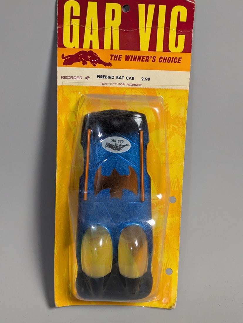 Gar Vic Firebird Bat Car Slot Car Body Vintage NOS 1960s Collectible: **Important** Please read below description on how to avoid high shipping costs. Up for auction is a Gar Vic Firebird Bat Car Slot Car Body, a true gem of New Old Stock (NOS) from the 1960s. This
