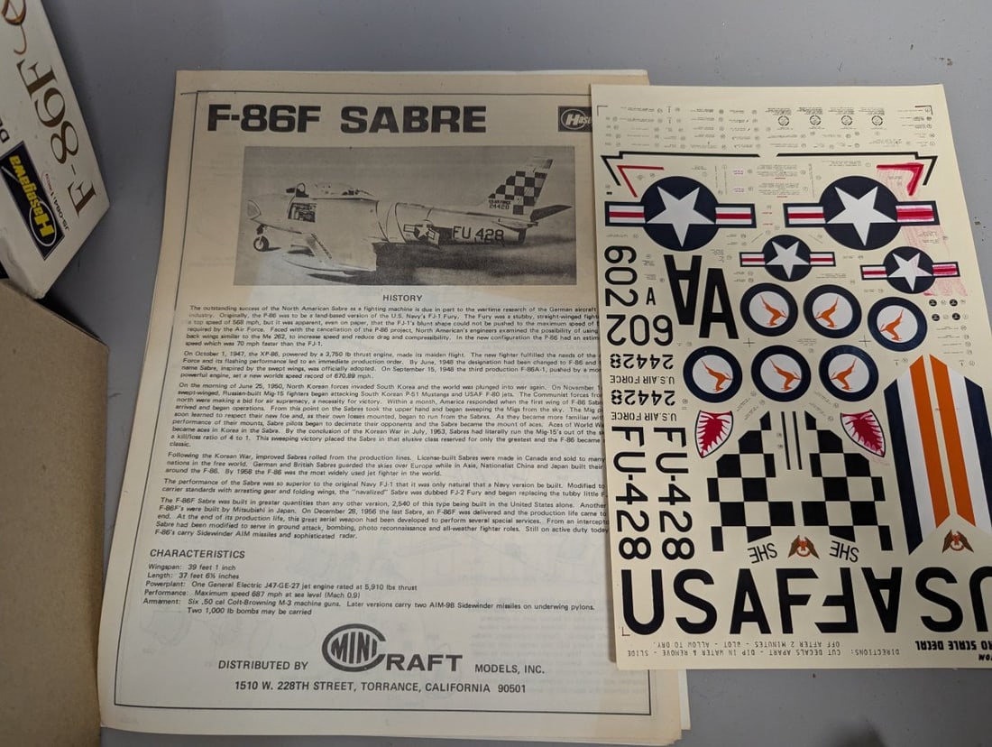 Hasegawa F-86F Sabre 1/32 Scale Model Kit Vintage New Old Stock Unbuilt Minicraft - 4