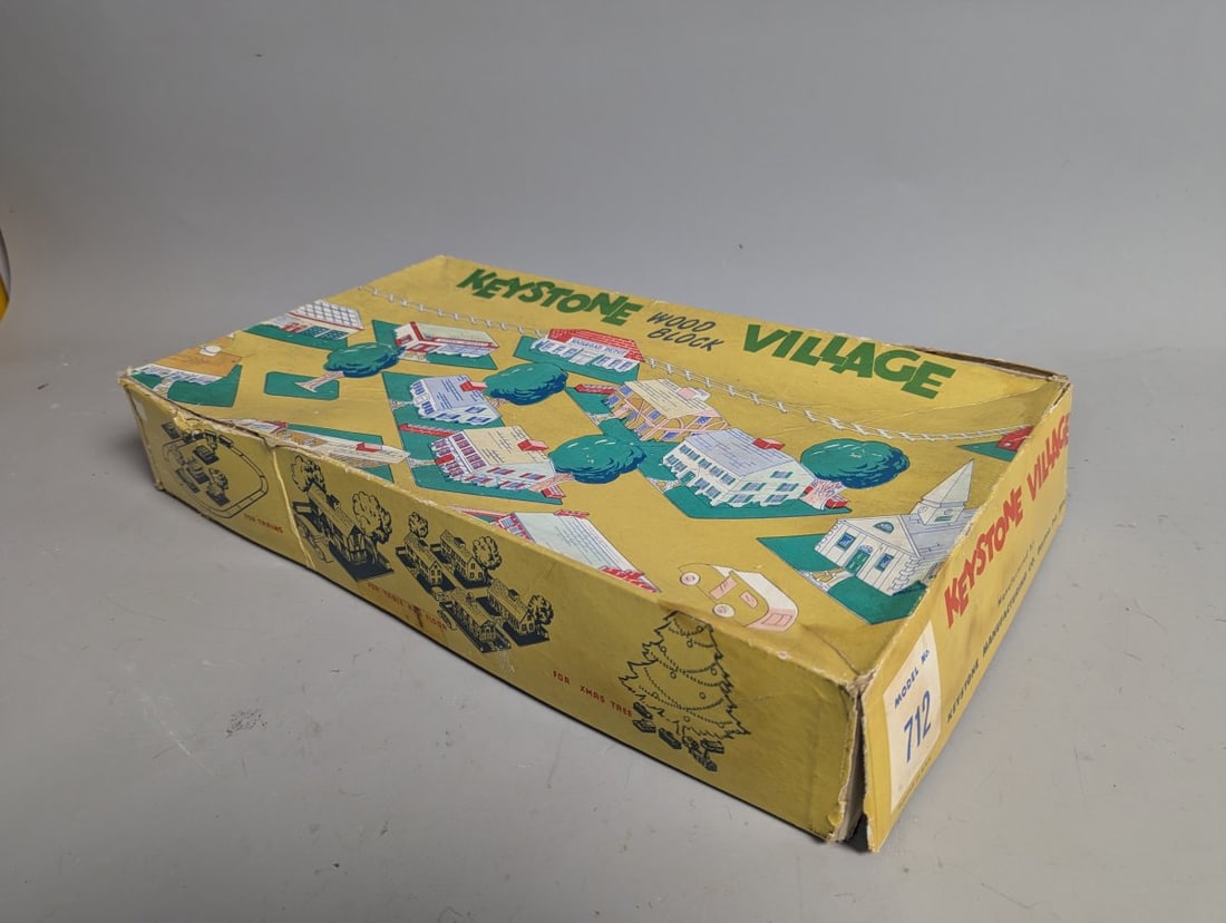 Vintage Keystone Wood Block Village Model 712 Rare Collectible Toy Set with Box - 6