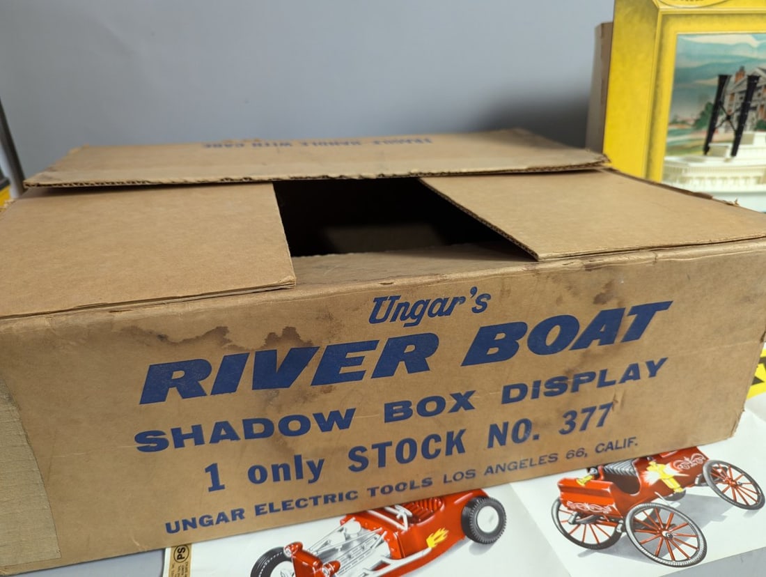 Vintage Ungar River Boat Shadow Box Display Set with Poster and Shipping Box - 8