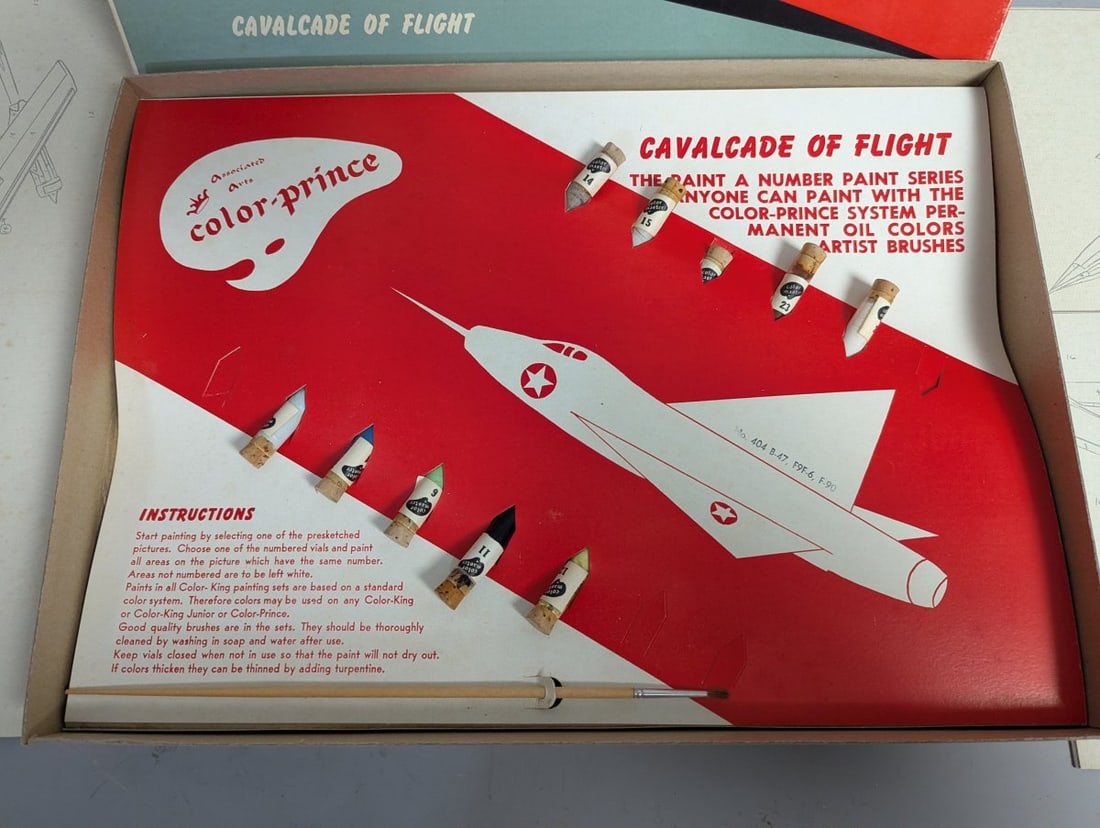 Vintage Color-Prince Cavalcade of Flight Paint By Numbers Kit Complete Oil Painting Set - 3